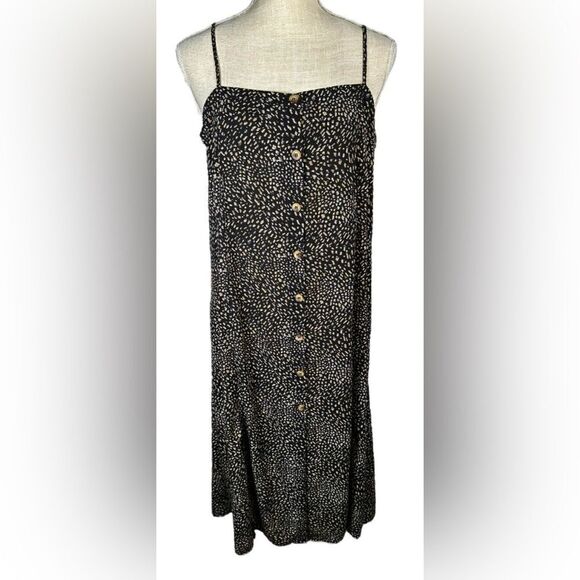 Vernacular Boutique Black & Yellow Print Button Front Cami Midi Dress - Picture 1 of 9